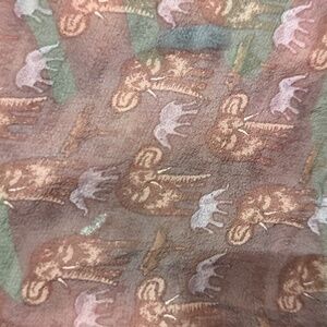 Jimmy Square Silk Scarf Animal Elephant Baby Print Black Gray Green Vintage Art